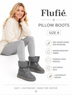 Flufie Gray Puffer Pillow Boots Size 8 NWT
